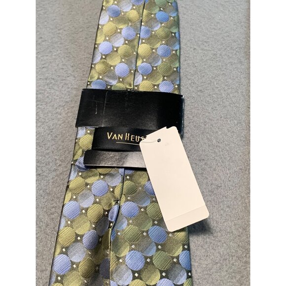 Van Heusen Extra Long Stain Resistant Tie for Men Gold Blue Polka Dot Polyester - Picture 3 of 6